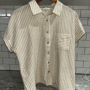 Blu Pepper Striped Linen-Blend Button Up Shirt | Size L | Boxy Fit Summer Top